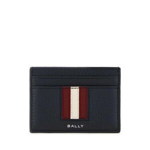 BALLY Leather Card Holder with Signature Stripe Detail Men BLUE Leather Goods